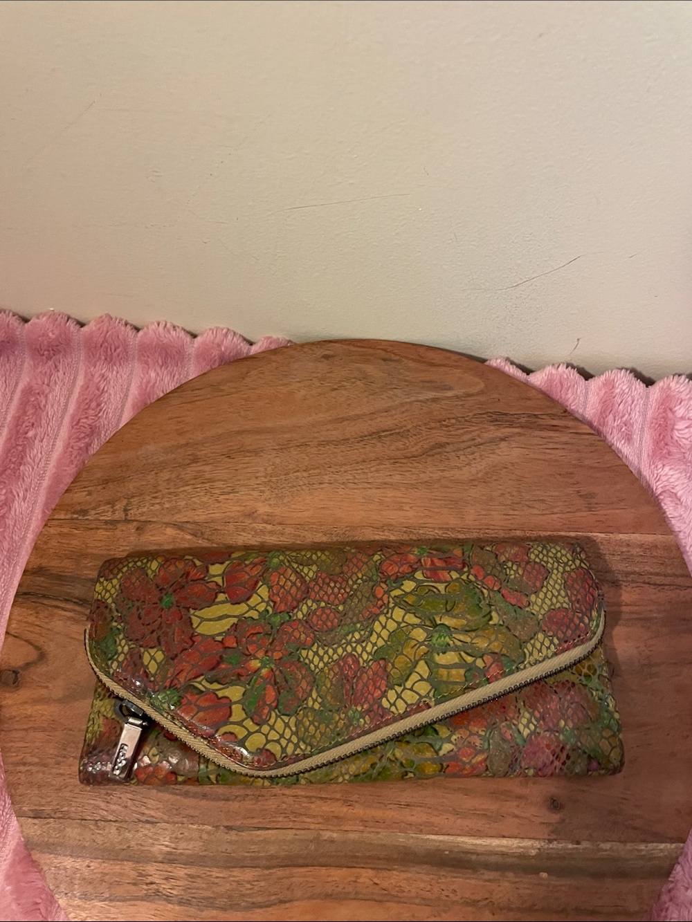 Floral Lace-Overlay Foldover Clutch - Multicolor